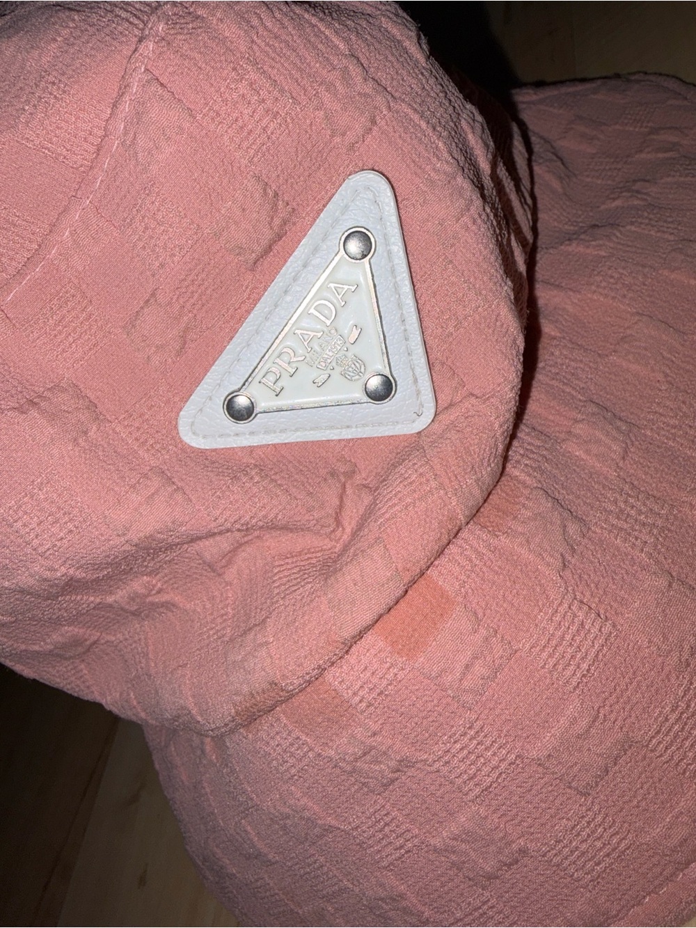 Prada Dusty Pink Textured Bucket Hat with White Triangle Logo